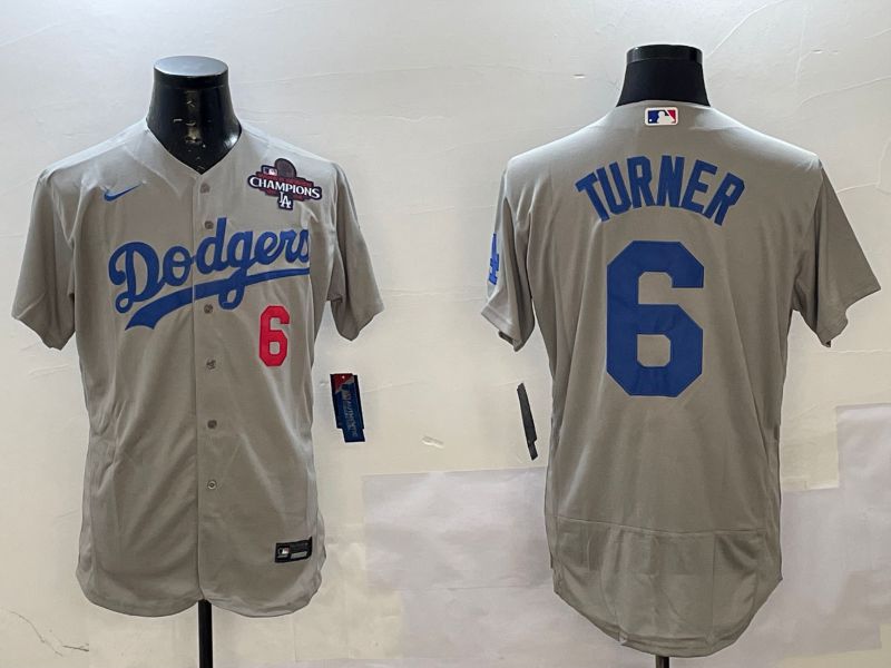 Men Los Angeles Dodgers 6 Turner Grey Elite 2025 Nike MLB Jersey style 2